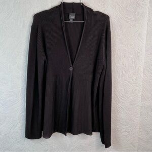 Eileen Fisher Brown Ribbed V-Neck Button Cardigan